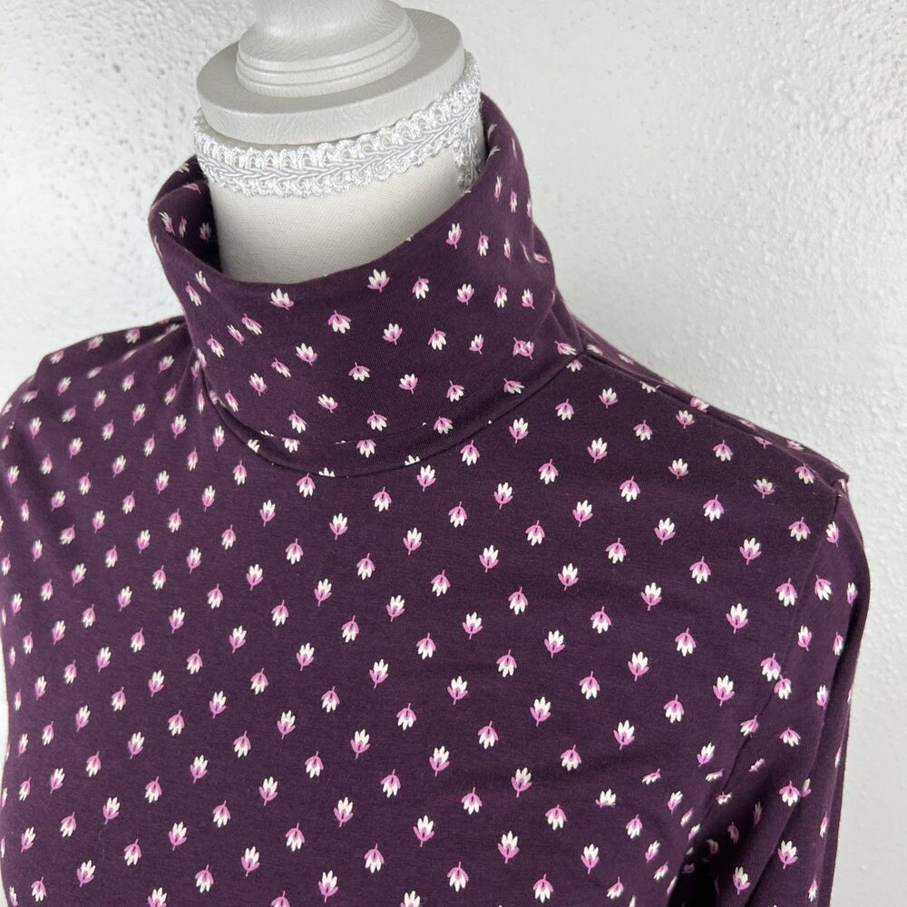 Lands' End Turtleneck Shirt Women Small Purple Floral Shaped Fit Pullover Casual - Picture 10 of 13